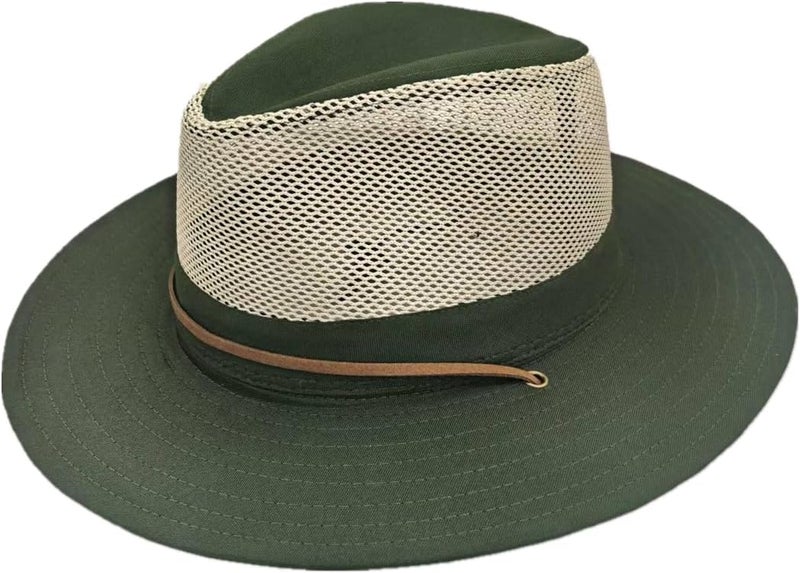 TUREVIEW Store Men's Flat Wide Brim Mesh Safari Outdoor Hat Panama Hat Travel Fishing Hiking with Windproof - Image 1